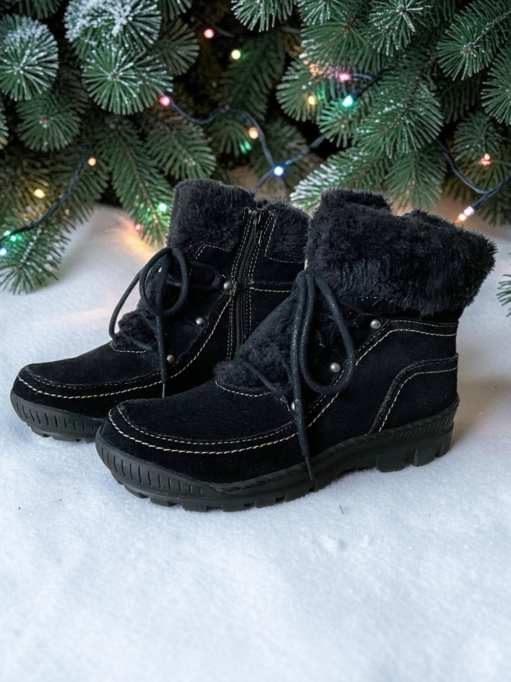 BareTraps Deelya Water Resistant Suede Boots Faux Fur Ankle Detail